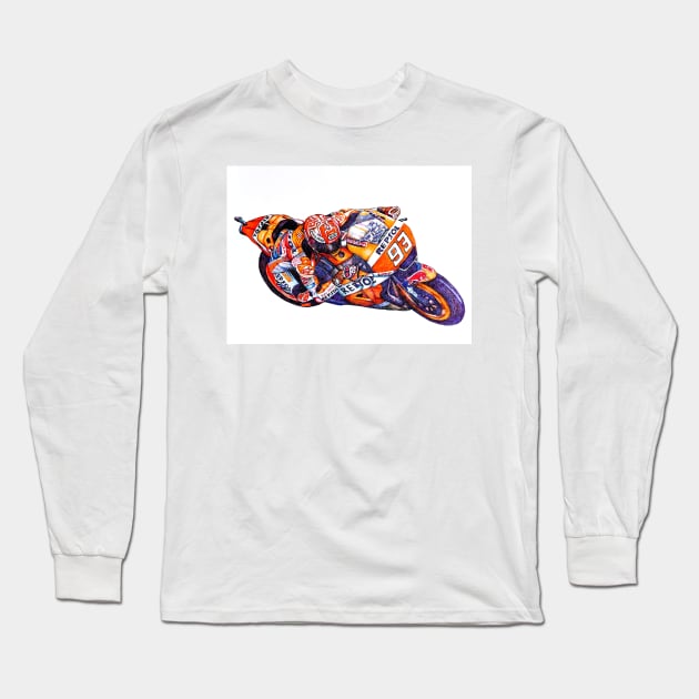 Ballpoint Sketching MotoGP Team No 93 Marc Marquez Long Sleeve T-Shirt by Roza@Artpage